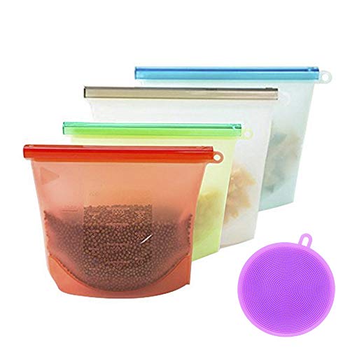 Silicone Food Storage Bag Set of 4(two large+two small) Reusable Airtight Zip Seal Bags for Cooking, Lunch, Snack, Sandwich, Freezer