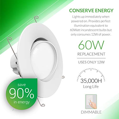 Sunco Lighting 5 Inch/6 Inch Gimbal LED Downlight, 12W=60W, 2700K Soft White, 800 LM, Dimmable, Adjustable Recessed Ceiling Fixture, Simple Retrofit Installation - Thumbnail 4