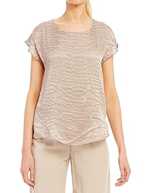 Snake Jacquard Short Flutter Sleeve Double Layer Top