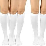 TeeHee Microfiber Compression Knee High Socks with Rib 3-Pack (Large (10-13), White)