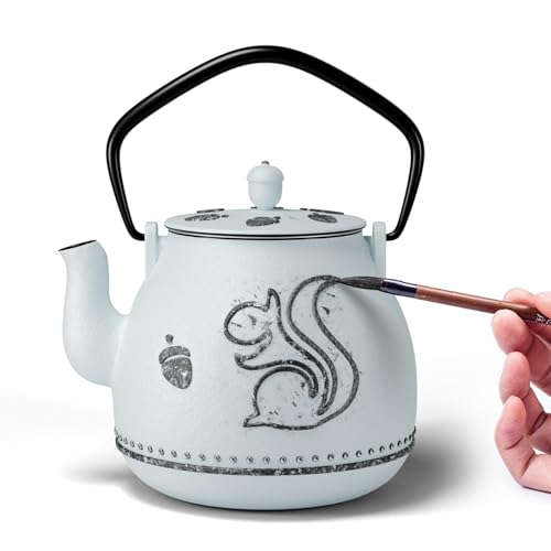 Toptier铸铁茶壶带滤网松鼠造型32盎司