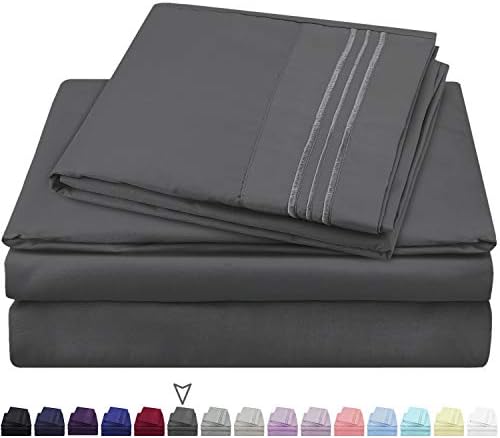 HOMEIDEAS 105 GSM Bed Sheets Set Extra Soft Hotel Luxury 1800 Premium Bed Sheets - Deep Pockets, Hypoallergenic, Wrinkle & Fade Resistant - 3 Piece Brushed Microfiber Sheets (Twin XL, Deep Gray)
