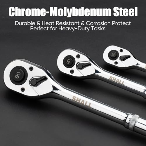 Shall 1/2" Drive 90-Tooth Ratchet Wrench Quick Release & Reversible | High-Torque Socket Spinner | Seamless Ratcheting for Vehicle Maintenance | 260mm