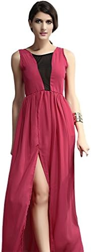 Blanca, Women's Stylish Fuchsia Transparent Cleavage Evening Maxi Dress DR237
