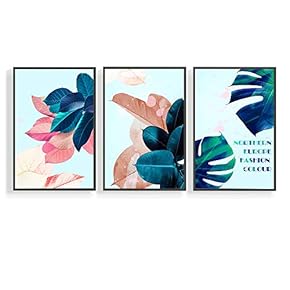 3 Piece Canvas Wall Art for Living Room, Bedroom Green Plants Framed Canvas Prints for Home Decoration Ready to Hang - 16"x24"x3 Panels