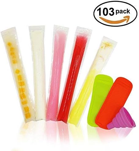 Muchengbao 100 Pack Ice popsicle bags With 1Telescopic Funnel 2 Antifreezing Popsicle Bags DIY Ice Pop Pouches Mold Bags otter pop sleeves pop mold for Gogurt Yogurt Sticks, Juice Fruit Smoothies