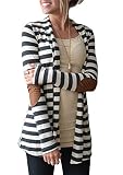 Women's Shawl Collar Striped Cardigan Long Sleeve Elbow Patch Open Front Sweater top