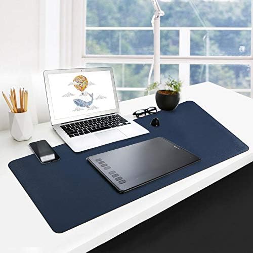 GUBEEPU Leather Multifunctional Office Desk Pad,Waterproof Non-Slip Anti-Dirty Mouse pad for Office and Home,Travel,Large Size 35.43x15.75x0.08inch (Dark Blue+Yellow)