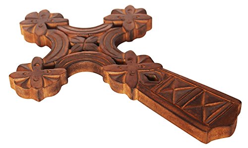 The StoreKing Wooden Decorative Wall Cross French Handmade Plaque Religious Altar Cross Home Living Room Home Decor (Design5) - Thumbnail 2