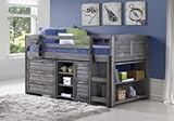 Custom Kids Furniture Grey Twin Loft Beds with Dresser and Bookshelf - Free Storage Pockets