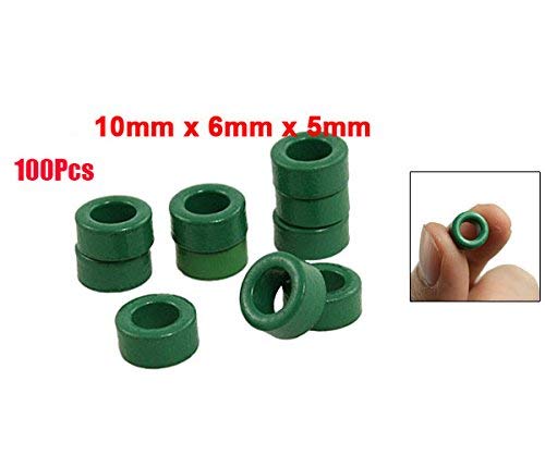 Yohii 100 Pcs Inductor Coils Green Toroid Ferrite Cores 10mm x 6mm x 5mm Ferrite Ring Toroid