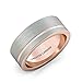 Mens Wedding Band 8mm White Brushed Tungsten Ring Thin Side Rose Gold Groove Flat Edge Comfort Fit
