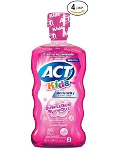 Image of ACT Kids Anticavity Fluoride Mouthwash, Bubble Gum Blow Out 16.9 oz. (Pack of 4)