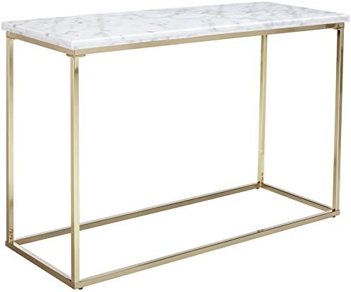 Rectangular Sofa Table White and Brushed Brass