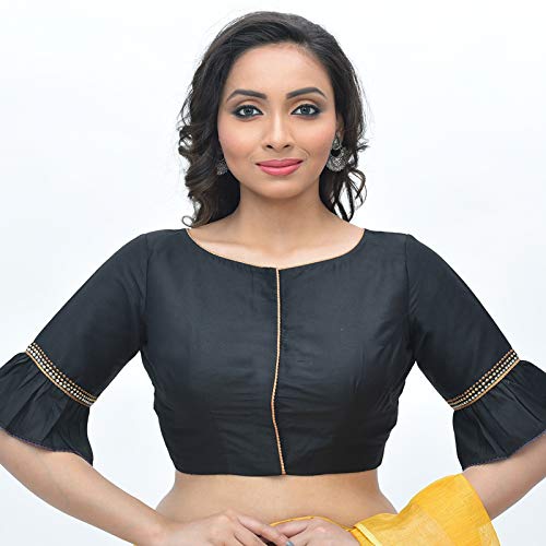 Women Cotton Silk Embroidered Stitched Blouse(D-1005434,BLACK)