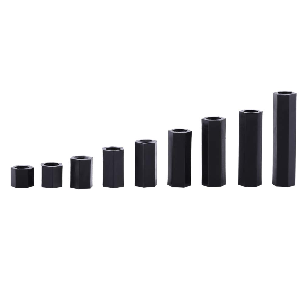 Akozon Spacer Standoff 100Pcs M3 Female Hex Threaded Spacer Standoff Black Nylon Hex Standoff Bolts Nuts Assortment Set With Plastic Box(M3*8)