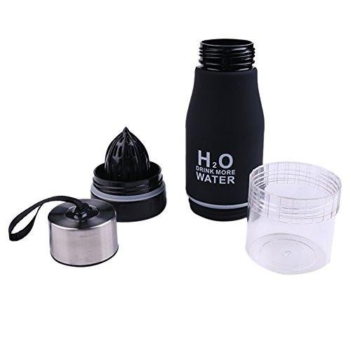 CoolKo Newest Leak Proof Portable 650ML Black H2O Infuser Sports Water Bottle Health Juice Fruit Squeezer Cup, Own Natural Flavored Fuit Infused Water for Healthy Drinks - Stainless Steel Bottle - Thumbnail 2