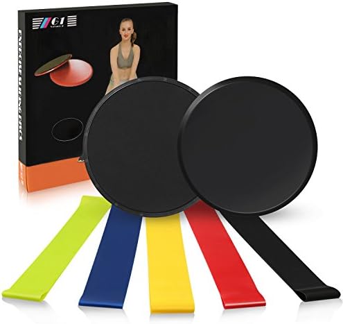 ZEUUE Bands and Sliders Fitness, 2Pack Exercise Core Sliders and 5 Pack Resistance Bands Natural Latex,for Stretching Fitness Physical Therapy Pilates Yoga Gym