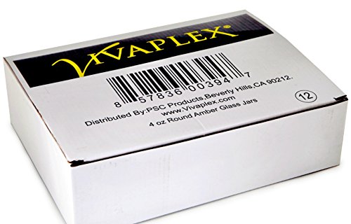 Vivaplex, 12, Amber, 4 oz, Round Glass Jars, with Inner Liners and black Lids
