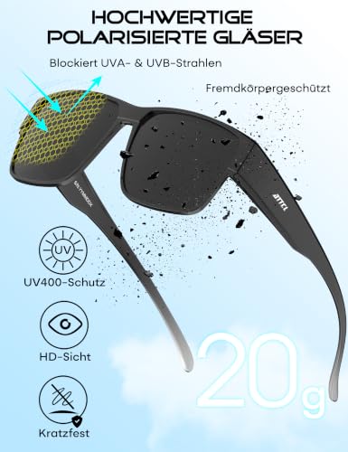 ATTCL Sunglasses Over Normal Glasses Polarised: Women Men UV Protection TR90 Square Frame Driving Fishing Travel