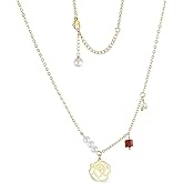 Trendlooks 14K Gold Layered Necklace for Women, Rose Pendant with Pearl Beads, Dainty Chain Jewelry, Adjustable Layered Choker, Elegant Gift for Women