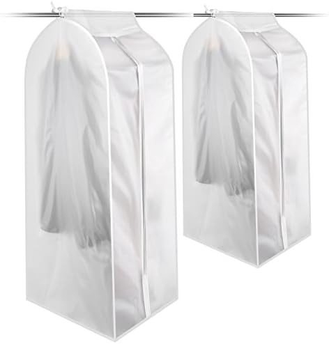 Pack of 2 Large Translucent Clothing Cover Bag PEVA Cloth Protector Wardrobe Hanging Storage Bag Dust Protector Cover with Magic Tape and Zipper Ideal for dresses,suits,coats,jacket and longer clothes