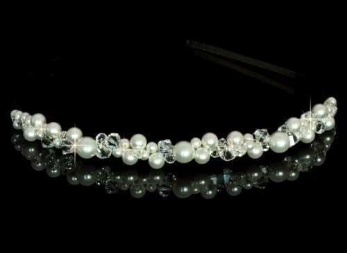 Bridal Swarovski Pearls and Crystals Bridal Tiara / Headband in Silver, Bridal Hair Accessory