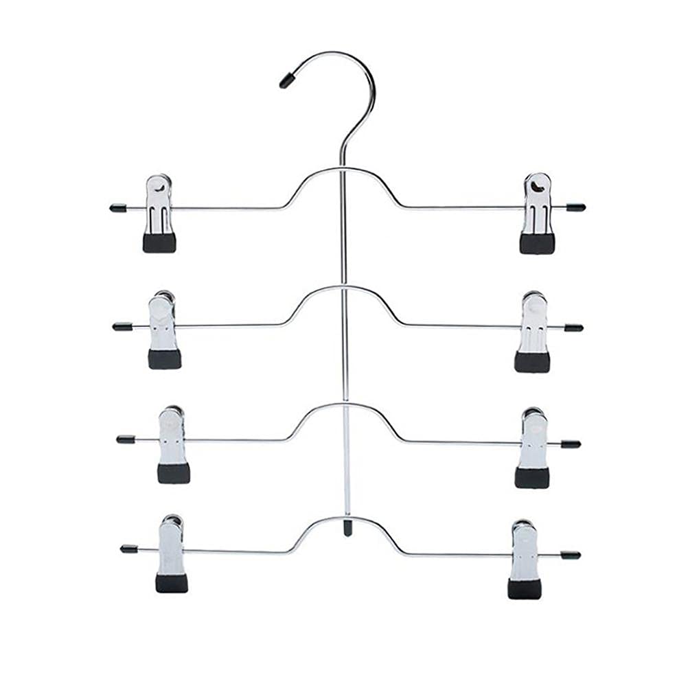 Pants Hangers, 4 Tier Pants Hangers Space Saving Metal Skirt Hangers with Clips Trouser Clips Hanger for Slacks Trousers Jeans Towels