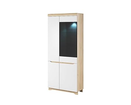 Vitrine Vitrinenschrank AVALLON mit LED beleuchtung (Buche Ibsen / Weiß matt)