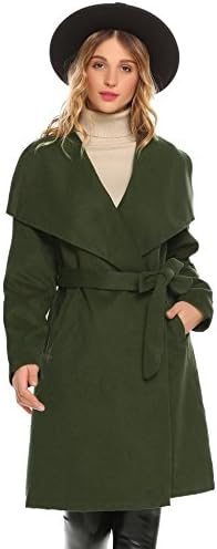 Anhoney Women Casual Wrap Trench Coat Woolen Coat With Belt