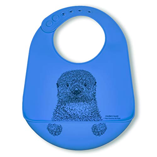 modern-twist Bucket Bib 100% plastic free silicone waterproof, adjustable, dishwasher safe, Bucket Bib, Blue Otter on Blue