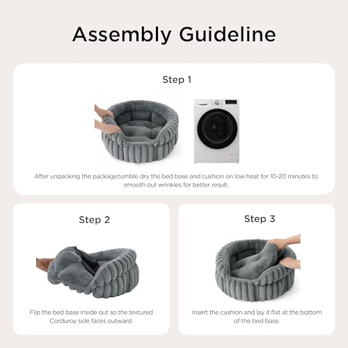 BEDSURE Fluffy Cat Bed for Indoor Cats - 58 x 58 cm Small Round Cat Bed, Washable Large Cat Bed for Kittens and Puppies with Non-Slip Base and Removable Cushion, Grey