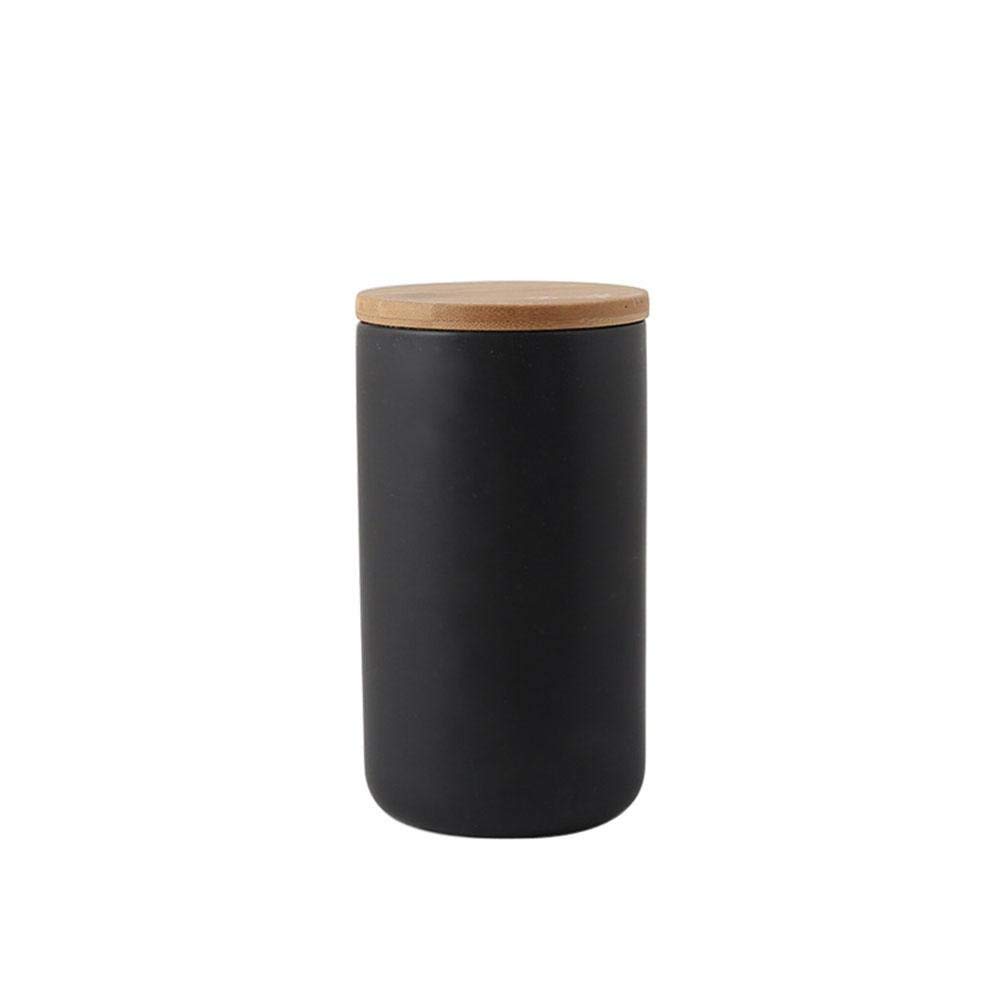 Popowbe Ceramic Coffee Canister Airtight with Sealed Bamboo Lid Kitchen Food Storage Jar Container for Coffee Tea Caddy,Black/1000ml