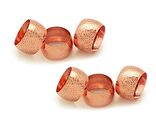 LuReen Napkin Rings Set of 6 for Home Kitchen Dining Room Table (Rose Gold Hammered)
