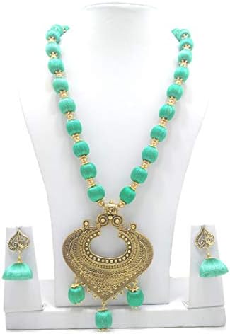 MDS FASHIONS Silk Thread Beads with Antique Heart Necklace and Earrings set for Beautiful Women (MDS-1047)