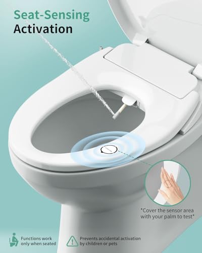 SR SUN RISE Electric Bidet Toilet Seat for Elongated Toilets | Dual Nozzles for Female & Hip Wash, 6 Wash Modes, Comfort Heated, Air Dryer, Ultra-Slim Profile,Easy Knob Control,