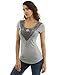PattyBoutik Women Crochet Lace Inset Cap Sleeve Blouse (Light Gray and Gray Small)