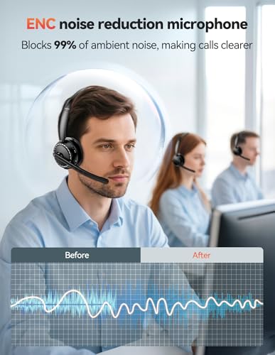 TECKNET Wireless Headset, Bluetooth Headset with AI Noise Cancelling Microphone, USB Dongle &Charging Dock Included,Headsets with Microphone Suitable for Phones/Computers/Trucker/Call Center