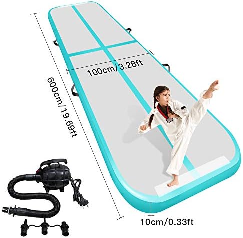 Airacker 9.84ft/13.13ft/16.4ft/19.69ft/23ft/26ft/29ft/33ft/36.ft/39ft Air Track, Tumbling Mat, Inflatable Gymnastics Airtrack Mat, Air Floor Mat with Electric Air Pump for Training/Cheerleading