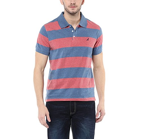 american crew men's cotton t-shirt blue and brick red melange