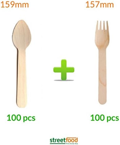 Wooden Birchwood Cutlery Forks Knives OR Spoons - 100% COMPOSTABLE Cutlery for Parties, Events, BBQs, TAKEAWAYS, Fast Foods, JUST EAT (100, Spoons/Forks)