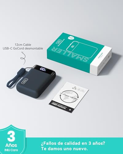 Power Bank, Ultrapequeño 20000mAh 22,5W Carga Rapida Bateria Externa con Cable USB C Adjunto, Apto para Avión, Esenciales de Viaje, Bateria Portatil para iPhone 17 16, Samsung, Xiaomi, Azul