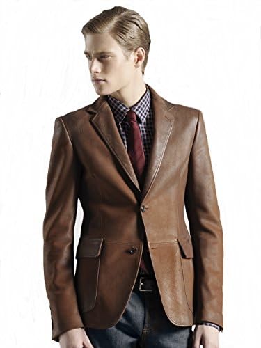 Leather Hubb Men's New Zealand Lambskin Brown leather blazer/Jacket Stylish Slim Fit (XL)