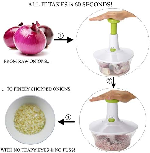 Brieftons Express Food Chopper Large 6 8 Cup Quick Powerful Manual Hand Held Chopper Mixer To Chop Fruits Vegetables Herbs Onions For Salsa Salad Pesto Hummus Guacamole Coleslaw Puree Amazon Sg Home