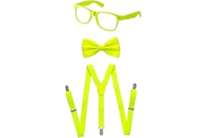 Dress Up America Neon Suspender, Bow-tie, Sunglasses, Accessory Set - Adult and Kids Size Suspenders
