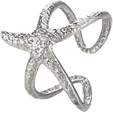 Pingyongchang Stainless Steel Starfish Ring Gold Silver Starfish Opening Adjustable Ring Summer Beach Holiday Jewelry Gift for Women