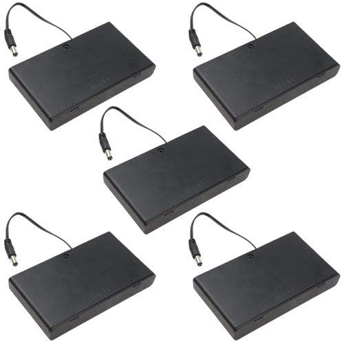 WMYCONGCONG 5 Pcs 2.1x5.5mm DC Male Connector 8x1.5V 12V AA Battery Holder Case Box with On/Off Switch
