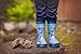 OAKI Kids Rubber Rain Boots with Easy-On Handles, Blue Dino, 1Y US Little Kid