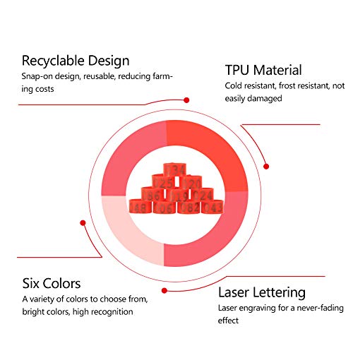 6 Farben 100 Teile/Beutel 16 MM 001-100 Nummerierte Kunststoff Geflügel Hühner Enten Gans Fuà Bande Ringe Clip Geflügel Identifikation Bande(rot) – Bild 4