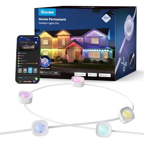 Govee - Luces permanentes para exteriores Pro, 100 pies con 60 luces LED RGBIC para iluminación diaria y acentuada, 75 modos de escena para decoración al aire última intervensión, IP67 impermeable